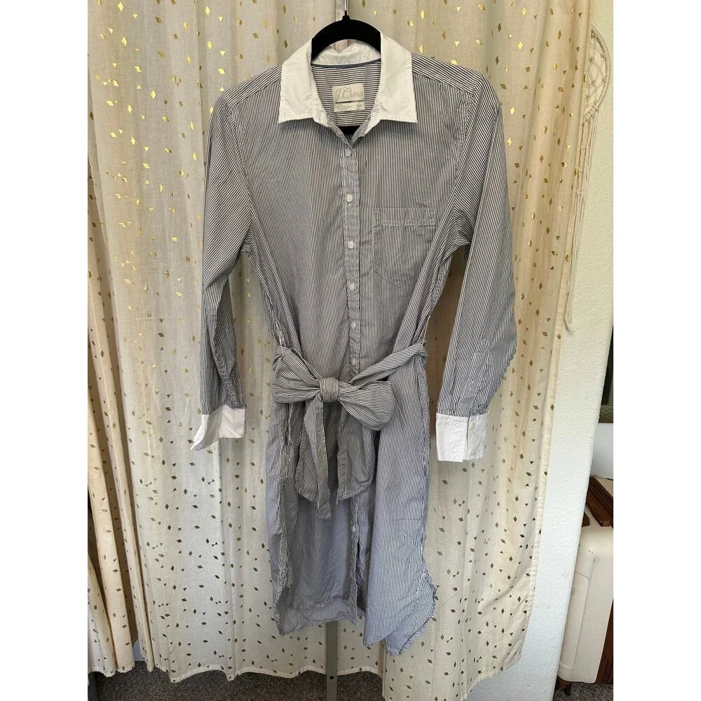 J.Crew 100% Cotton Poplin Classic-Fit Pin Stripe Sash Belt Shirt-Dress 6